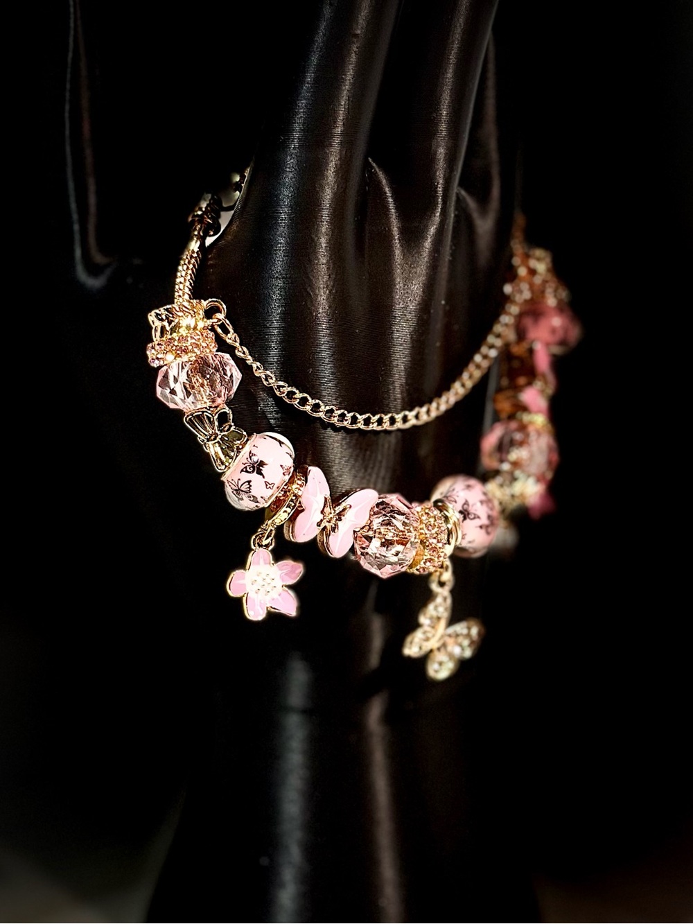 Pink Butterfly Charm Bracelet - Women Jewelry - Picture 3 of 5